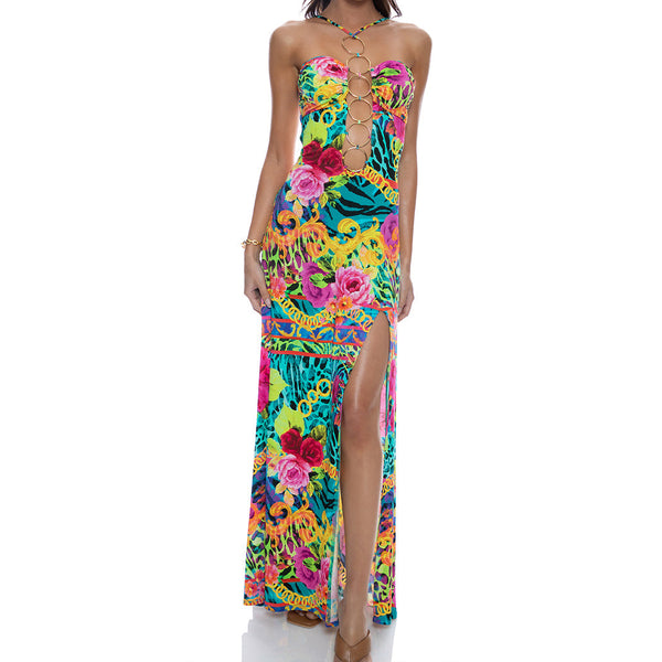 WILD BLOOMS - Halter Ring Long Dress
