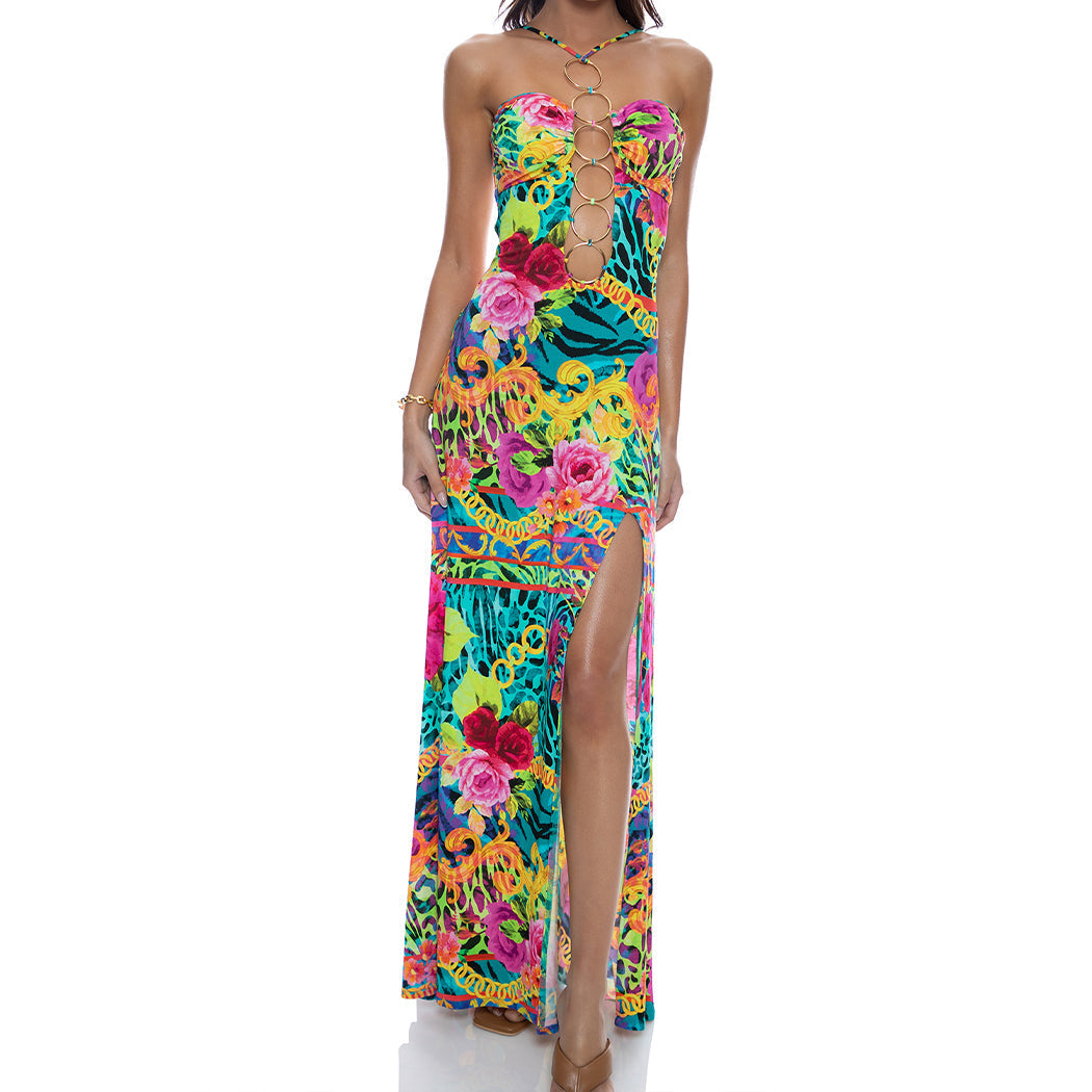 WILD BLOOMS - Halter Ring Long Dress